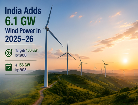 India Sets Record with 6.1 GW Wind Capacity Addition in 2025–26, Targets 156 GW by 2036